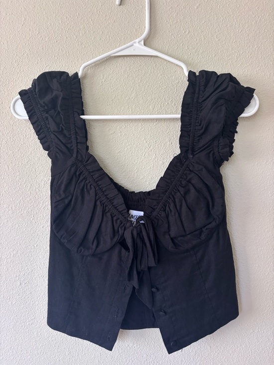 Princess Polly Tops - Princess Polly Black Ruffle Tie-Front Top